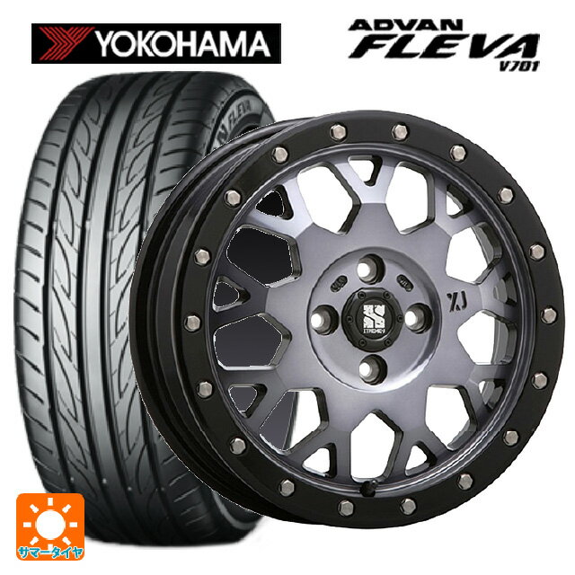 【6/22 20時〜 全品P5倍＆クーポン】165/50R15 73V ヨコハマ アドバン フレバ V701 正規品 エムエルジェイ エクストリームJ XJ04 Gloss Blk. M. Smoke 15-4.5J 国産車用 サマータイヤホイール4本セット