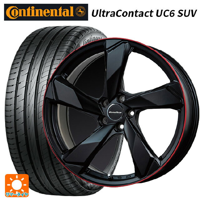 【6/22 20時〜 全品P5倍＆クーポン】ジャガー E-PACE(DF2系)用 235/55R19 105V XL コンチネンタル ウルトラコンタクト UC6 SUV 正規品 ユーロアクシス クロスエッジ マットブラック/レッドリム 新品サマータイヤホイール 4本セット