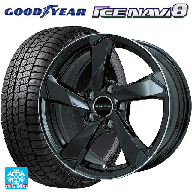 プジョー 3008(P845系)用 2024年製 225/55R18 98Q グッドイヤー アイスナビ8 # ユーロアクシス クロスエッジ グロスブラック/リムポリッシュ 新品スタッドレスタイヤホイール 4本セット