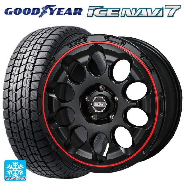 【最大3万円OFFクーポン 5/16 1:59迄】215/50R17 91Q グッドイヤー アイスナビ7(限定) # コウセイ ボトムガルシアクロノ セミグロスブラック レッドリム 17-7J 国産車用 スタッドレスタイヤホイール4本セット