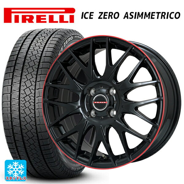 195/60R16 89H ピレリ アイスゼロ アシンメトリコ 正規品 ビックウェイ レイシーン プラバ 9M Jr2 GBK/RDリム 16-6.5J 国産車用 スタッドレスタイヤホイール4本セット