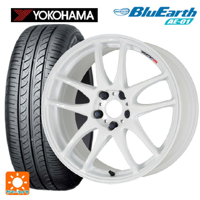 【6/15〜16限定 全品P5倍＆クーポン】165/55R15 75V ヨコハマ ブルーアース AE01 ワーク エモーション CR極 WHT 15-5J 国産車用 サマータイヤホイール4本セット