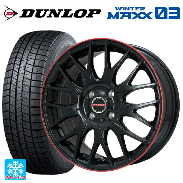 【6/15〜16限定 全品P5倍＆クーポン】165/55R14 72Q ダンロップ ウィンターマックス 03(WM03) ビックウェイ レイシーン プラバ 9M Jr2 GBK/RDリム 14-4.5J 国産車用 スタッドレスタイヤホイール4本セット