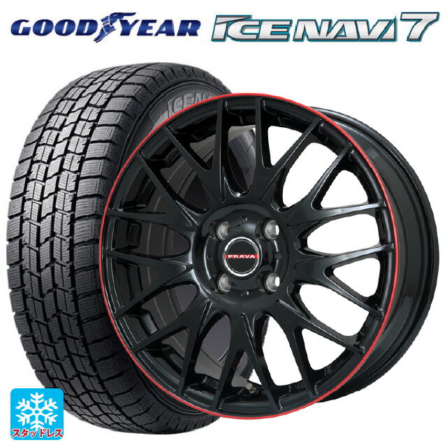 2021年製 165/55R14 72Q グッドイヤー アイスナビ7(数量限定) ビックウェイ レイシーン プラバ 9M Jr2 GBK/RDリム 14-4.5J 国産車用 スタッドレスタイヤホイール4本セット