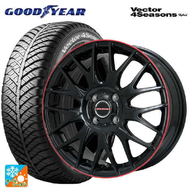 【6/22 20時〜 全品P5倍＆クーポン】215/65R16 98H グッドイヤー ベクターフォーシーズンズ ハイブリッド ビックウェイ レイシーン プラバ 9M Jr2 GBK/RDリム 16-6.5J 国産車用 オールシーズンタイヤホイール4本セット