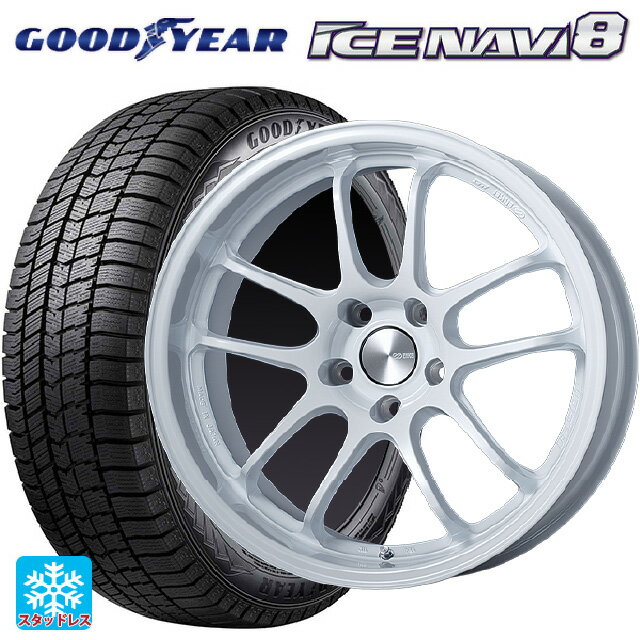 【最大3万円OFFクーポン 5/16 1:59迄】235/45R18 94Q グッドイヤー アイスナビ8 エンケイ パフォーマンスライン PF01 EVO パールホワイト 18-9J 国産車用 スタッドレスタイヤホイール4本セット