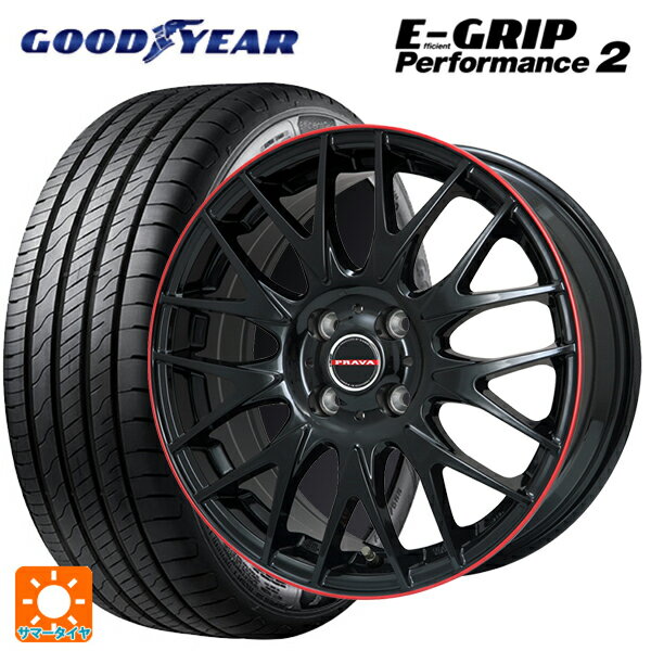【6/22 20時〜 全品P5倍＆クーポン】205/60R16 96W グッドイヤー エフィシェントグリップ パフォーマンス2 ビックウェイ レイシーン プラバ 9M Jr2 GBK/RDリム 16-6.5J 国産車用 サマータイヤホイール4本セット