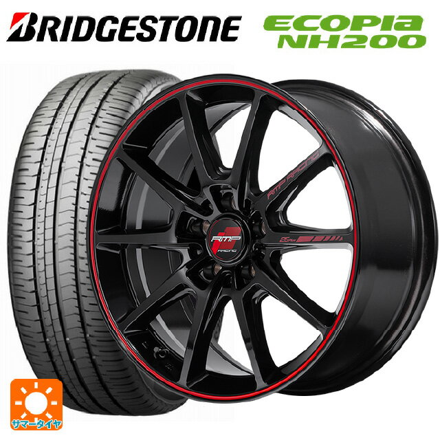 【6/22 20時〜 全品P5倍＆クーポン】215/55R17 94V ブリヂストン エコピア NH200 正規品 # エムアイディー MIDレーシング R25 プラス ブラック/リムレッドライン 17-7J 国産車用 サマータイヤホイール4本セット
