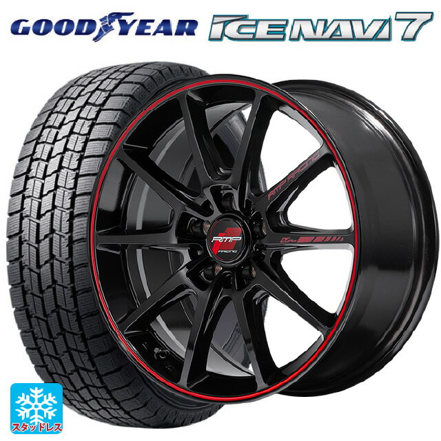 225/45R18 91Q グッドイヤー アイスナビ7(数量限定) # エムアイディー MIDレーシング R25 プラス ブラック/リムレッドライン 18-7.5J 国産車用 スタッドレスタイヤホイール4本セット