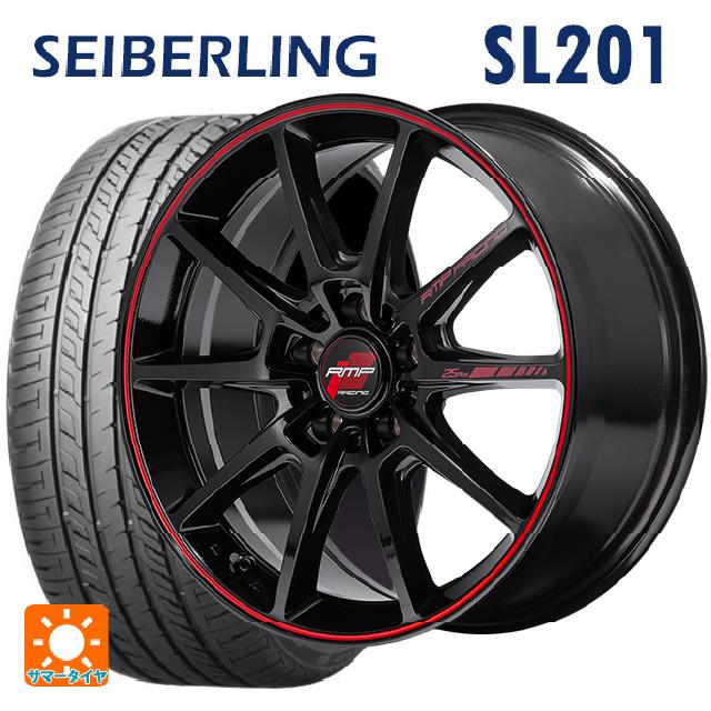 【6/22 20時〜 全品P5倍＆クーポン】215/50R17 95V XL セイバーリング セイバーリング SL201(ブリヂストン工場生産） エムアイディー MIDレーシング R25 プラス ブラック/リムレッドライン 17-7J 国産車用 サマータイヤホイール4本セット