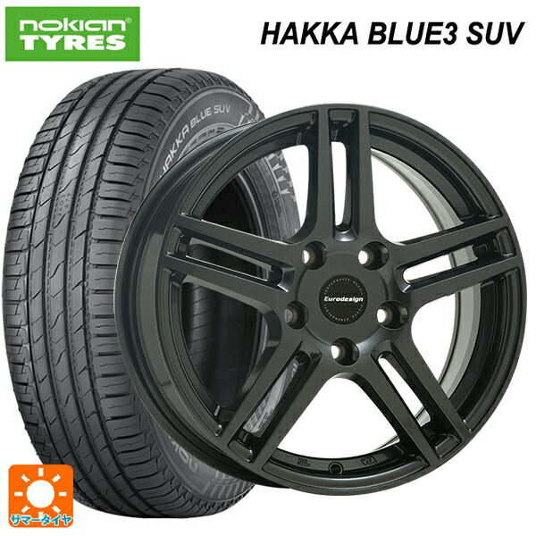 ルノー キャプチャー(HJB系)用 215/60R17 100H XL ノキアン ハッカ ブルー3 SUV 阿部商会 ユーロデザイン アイガー ガンメタリック 新品サマータイヤホイール 4本セット