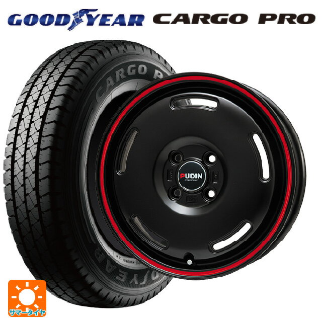 145/80R12 80/78N グッドイヤー カーゴプロ プレミックス プディン マットブラック/レッドライン 12-4J 国産車用 サマータイヤホイール4本セット