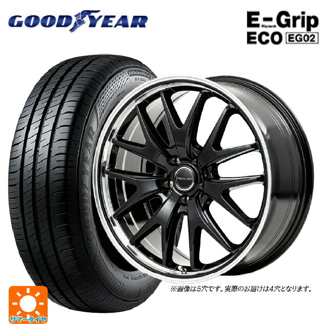 【6/22 20時〜 全品P5倍＆クーポン】175/55R15 77V グッドイヤー エフィシェントグリップ エコ EG02 # エムアイディー MIDホイール エグゼ7 グロスブラック/ラインポリッシュ 15-5.5J 国産車用 サマータイヤホイール4本セット
