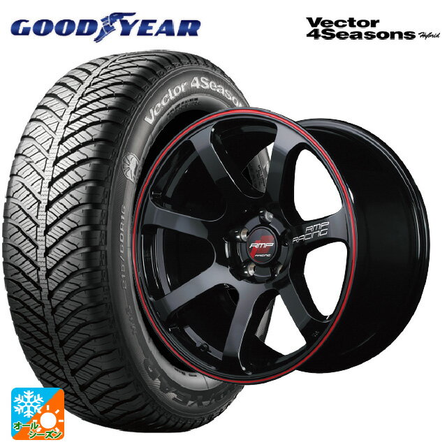 スズキ スペーシアベース(MK33)用 165/60R15 77H グッドイヤー ベクターフォーシーズンズ ハイブリッド # エムアイディー MIDレーシング R07 ブラック/リムレッドライン 新品オールシーズンタイヤホイール 4本セット
