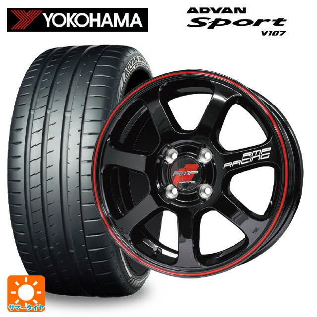 【6/22 20時〜 全品P5倍＆クーポン】アウディ A3(8V系)用 225/40R18 92Y XL ヨコハマ アドバンスポーツ V107 正規品 エムアイディー MIDレーシング R07 ブラック/リムレッドライン 新品サマータイヤホイール 4本セット