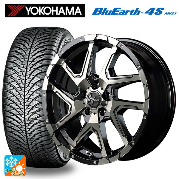 225/60R18 104V ヨコハマ ブルーアース4S AW21 エムアイディー ナイトロパワーデリンジャー ブラックメタリックポリッシュ/ブラッククリア/フランジピアスドリルド 18-7J 国産車用 オールシーズンタイヤホイール4本セット