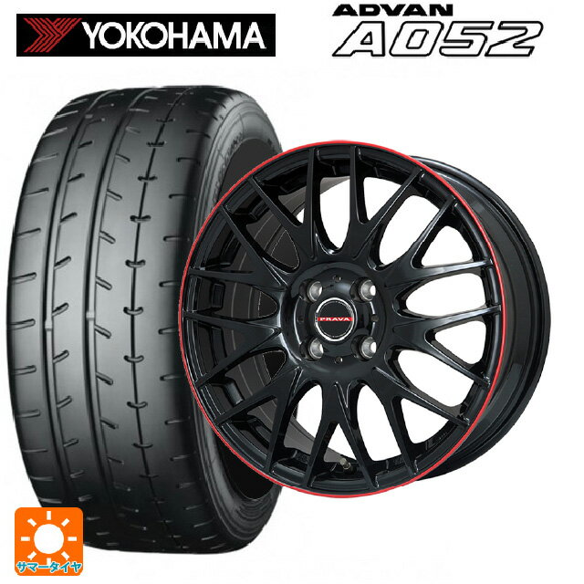 【6/22 20時〜 全品P5倍＆クーポン】195/55R15 89V XL ヨコハマ アドバン A052 正規品 # ビックウェイ レイシーン プラバ 9M Jr2 GBK/RDリム 15-6J 国産車用 サマータイヤホイール4本セット