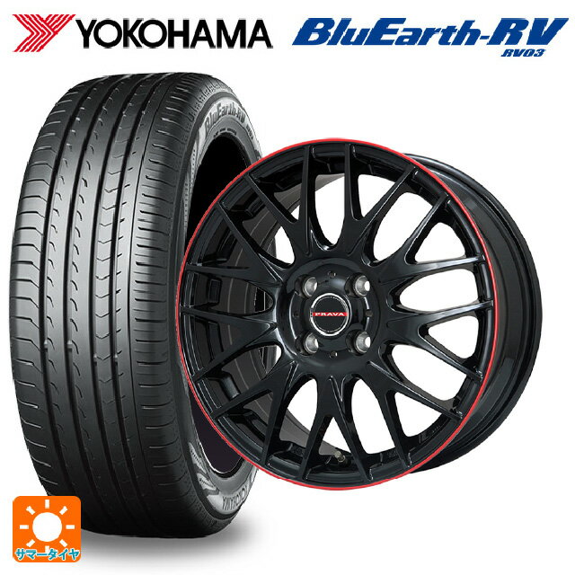 【6/22 20時〜 全品P5倍＆クーポン】205/60R16 96H XL ヨコハマ ブルーアース RV03 # ビックウェイ レイシーン プラバ 9M Jr2 GBK/RDリム 16-6.5J 国産車用 サマータイヤホイール4本セット