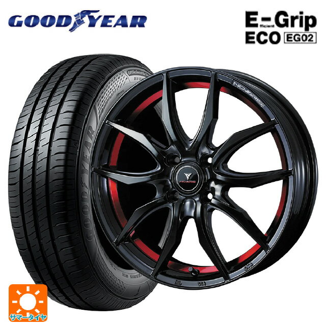 【6/15〜16限定 全品P5倍＆クーポン】165/50R16 75V グッドイヤー エフィシェントグリップ エコ EG02 ウェッズ ノヴァリス ローグ VF ピアノブラック/レッドライン 16-5J 国産車用 サマータイヤホイール4本セット