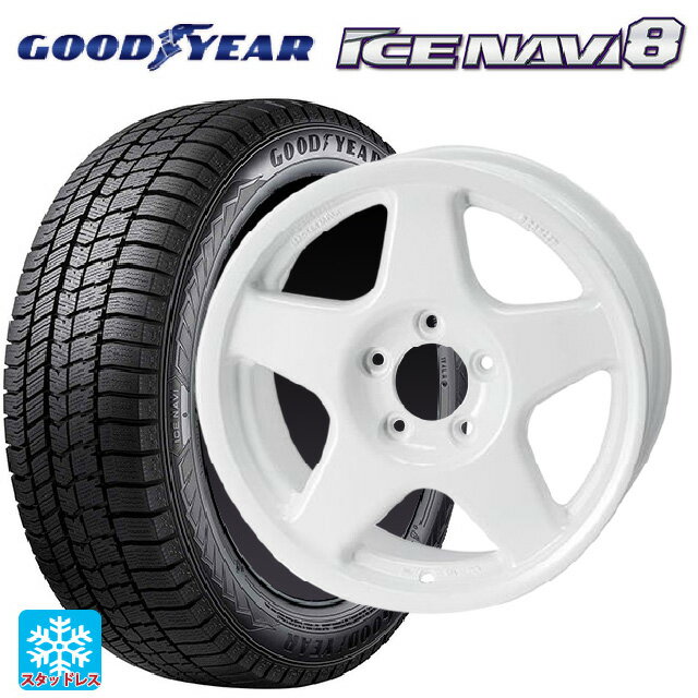 215/65R16 98Q グッドイヤー アイスナビ8 # 4×4エンジニアリング ブラッドレーV パールホワイト 16-6J 国産車用 スタッドレスタイヤホイール4本セット