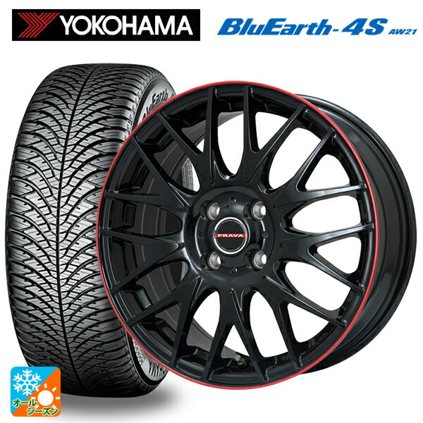 【6/22 20時〜 全品P5倍＆クーポン】155/65R14 75H ヨコハマ ブルーアース4S AW21 ビックウェイ レイシーン プラバ 9M Jr2 GBK/RDリム 14-4.5J 国産車用 オールシーズンタイヤホイール4本セット
