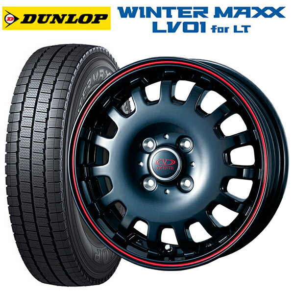 【5/27 1:59迄 最大3万円OFFクーポン】145/80R12 80/78N ダンロップ ウィンターマックス LV01 for VAN ウェッズ ヴィセンテ04CA ブラック＆レッドライン 12-3.5J 国産車用 スタッドレスタイヤホイール4本セット