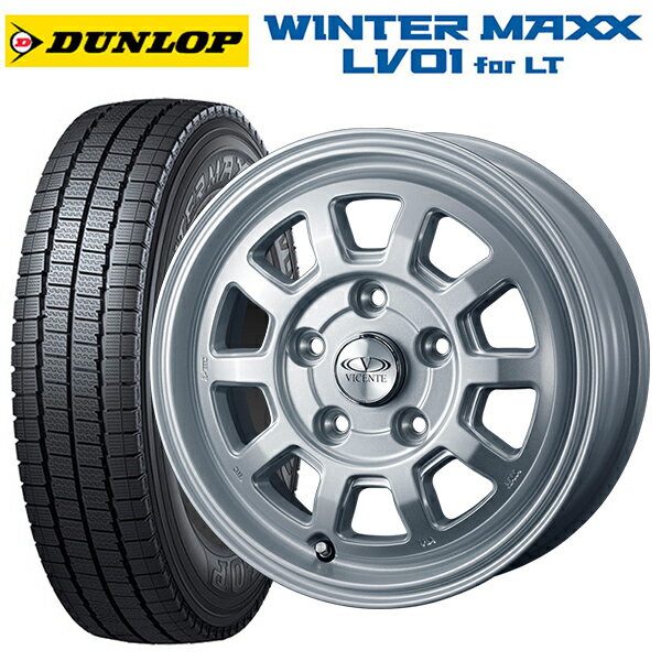 トヨタ サクシード(160系)用 155/80R14 88/86N ダンロップ ウィンターマックス LV01 for VAN # ウェッズ ヴィセンテ06PS シルバー 新品スタッドレスタイヤホイール 4本セット