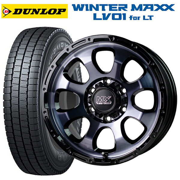トヨタ ハイエース(200系)用 195/80R15 107/105N ダンロップ ウィンターマックス LV01 for VAN ホットスタッフ マッドクロス グレイス BKC/BK 新品スタッドレスタイヤホイール 4本セット