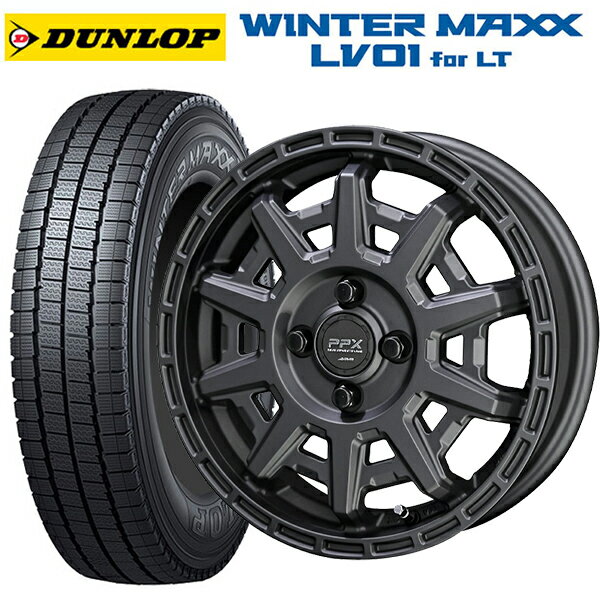 145/80R12 80/78N ダンロップ ウィンターマックス LV01 for VAN 共豊 PPX D10X マットダークガンメタリック 12-3.5J 国産車用 スタッドレスタイヤホイール4本セット
