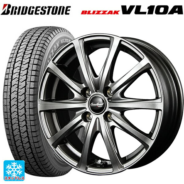 トヨタ サクシード(160系)用 155/80R14 88/86N ブリヂストン ブリザック VL10A 正規品 # エムアイディー MIDホイール V25 メタリックグレー 新品スタッドレスタイヤホイール 4本セット