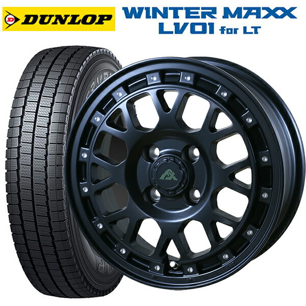 【6/11 1:59迄 全品ポイント5倍】トヨタ サクシード(160系)用 165/80R14 97/95N ダンロップ ウィンターマックス LV01 for VAN ドゥオール フェニーチェ XC8 マットブラックミルド 新品スタッドレスタイヤホイール 4本セット
