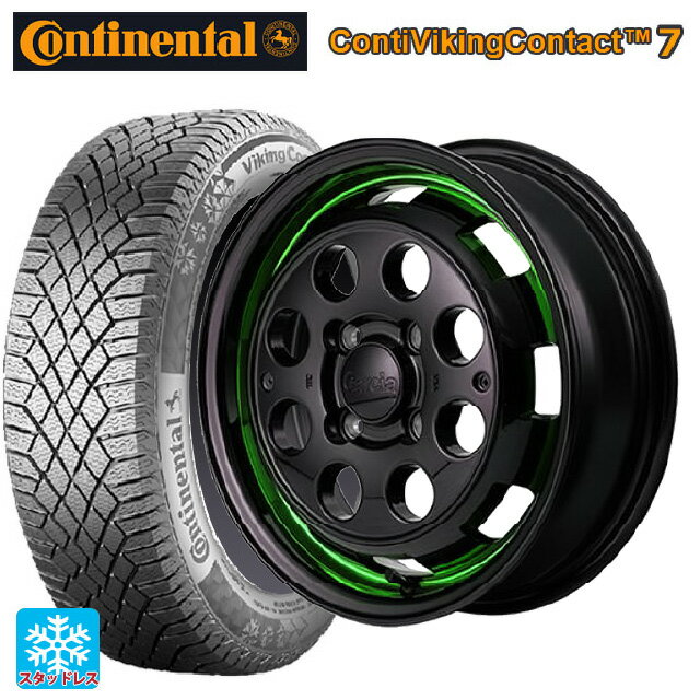 【6/22 20時〜 全品P5倍＆クーポン】155/65R14 75T コンチネンタル コンチバイキングコンタクト7 正規品 エムアイディー ガルシア シスコポップ GREEN 14-4.5J 国産車用 スタッドレスタイヤホイール4本セット