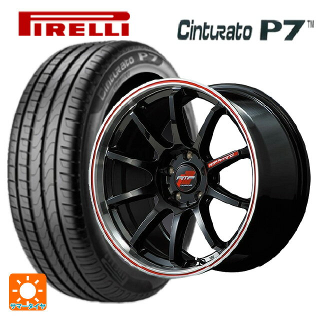 【6/22 20時〜 全品P5倍＆クーポン】215/45R18 89V ピレリ チンチュラートP7 エムアイディー MIDレーシング R10 クリスタルブラック/リムポリッシュ+レッド 18-7.5J 国産車用 サマータイヤホイール4本セット