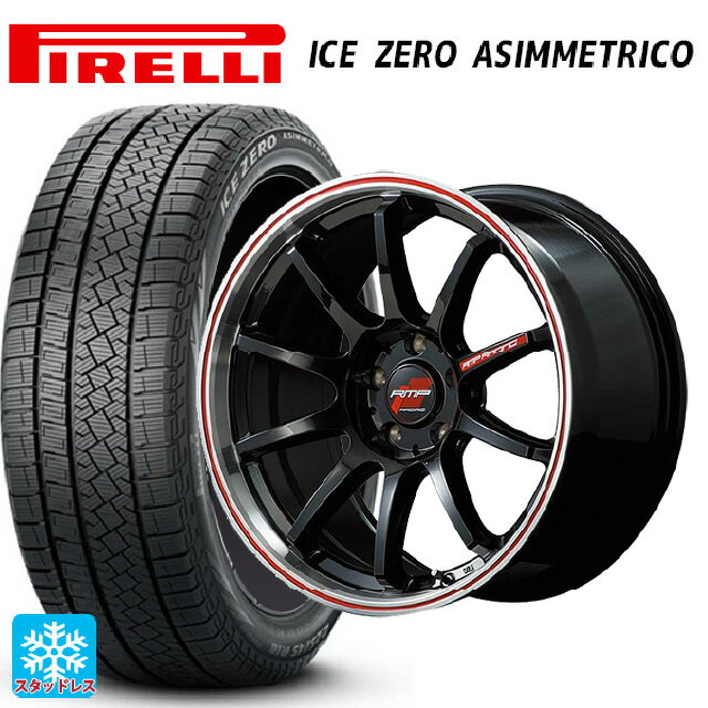 【3/15〜16 全品ポイント3倍】225/45R18 95H XL ピレリ アイスゼロ アシンメトリコ 正規品 エムアイディー MIDレーシング R10 クリスタルブラック/リムポリッシュ+レッド 18-7.5J 国産車用 スタッドレスタイヤホイール4本セット