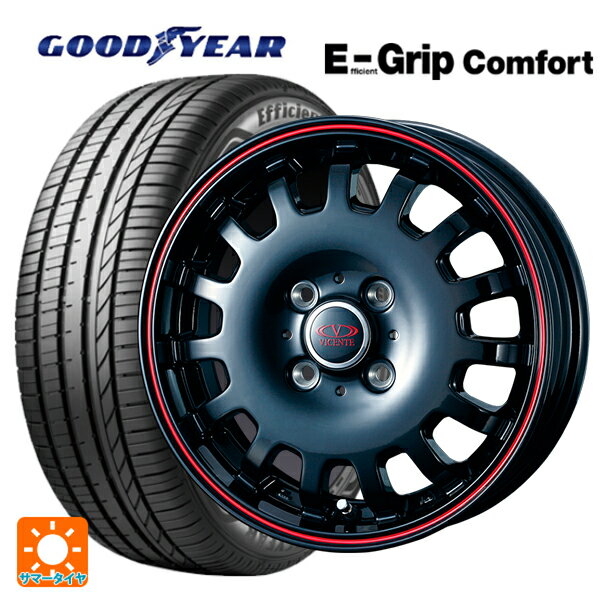 【6/15〜16限定 全品P5倍＆クーポン】155/65R14 75H グッドイヤー エフィシェントグリップ コンフォート ウェッズ ヴィセンテ04EV ブラック＆レッドライン 14-4.5J 国産車用 サマータイヤホイール4本セット