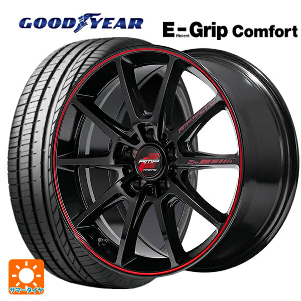 【6/22 20時〜 全品P5倍＆クーポン】215/45R18 93W XL グッドイヤー エフィシェントグリップ コンフォート # エムアイディー MIDレーシング R25 プラス ブラック/リムレッドライン 18-7.5J 国産車用 サマータイヤホイール4本セット