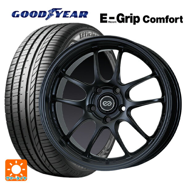 【最大3万円OFFクーポン 5/16 1:59迄】215/45R18 93W XL グッドイヤー エフィシェントグリップ コンフォート エンケイ パフォーマンスライン PF01 マットブラック 18-7J 国産車用 サマータイヤホイール4本セット