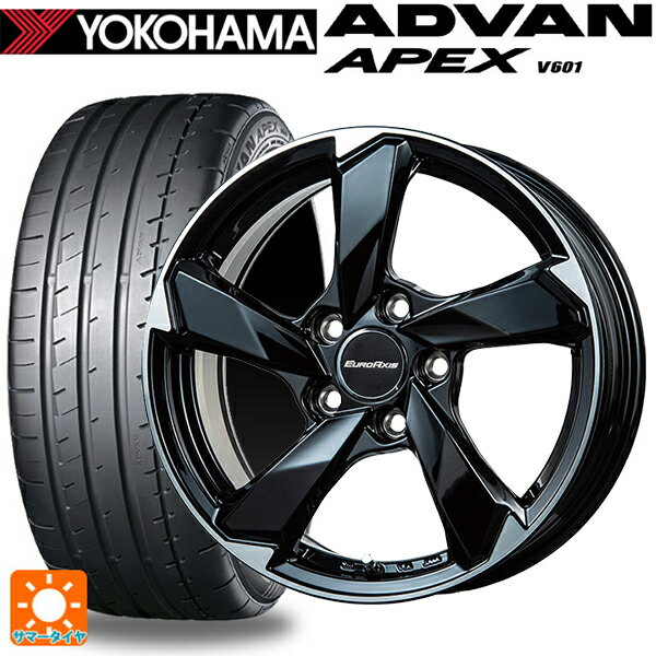 【6/22 20時〜 全品P5倍＆クーポン】アウディ A5(F5系)用 245/40R18 97Y XL ヨコハマ アドバン アペックス V601 正規品 ユーロアクシス クロスエッジ グロスブラック/カットスポーク 新品サマータイヤホイール 4本セット