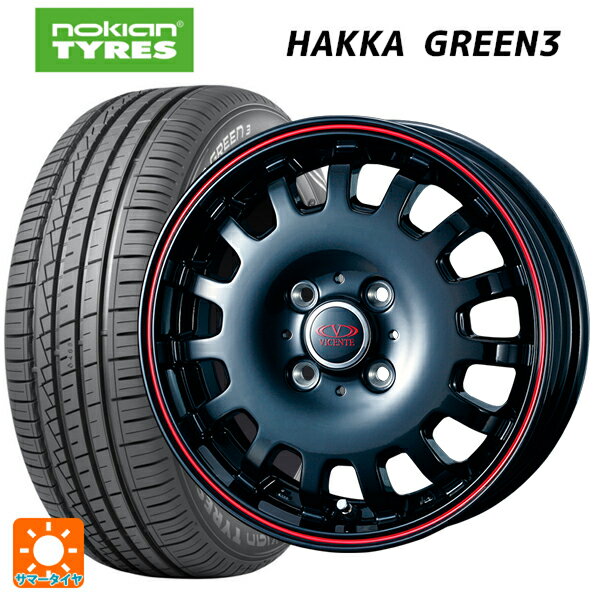 【6/11 1:59迄 全品ポイント5倍】155/65R14 75T ノキアン ハッカ グリーン3 ウェッズ ヴィセンテ04EV ブラック＆レッドライン 14-4.5J 国産車用 サマータイヤホイール4本セット