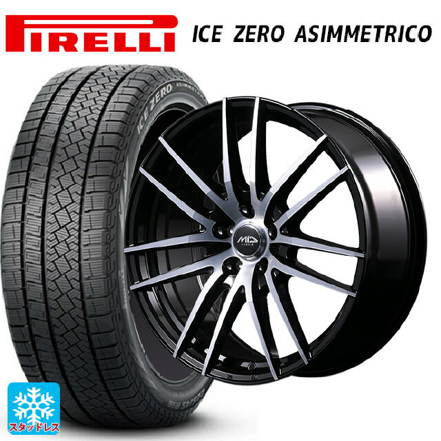 2024年製 245/45R18 100H XL ピレリ アイスゼロ アシンメトリコ 正規品 # エムアイディー MIDホイール RX14 ブラックポリッシュ 18-8J 国産車用 スタッドレスタイヤホイール4本セット