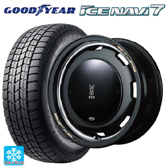 【6/15〜16限定 全品P5倍＆クーポン】2024年製 165/55R14 72Q グッドイヤー アイスナビ7(数量限定) エムアイディー ウシャリントバリ セミグロスブラック/リムヴァーレイポリッシュ 14-4.5J 国産車用 スタッドレスタイヤホイール4本セット