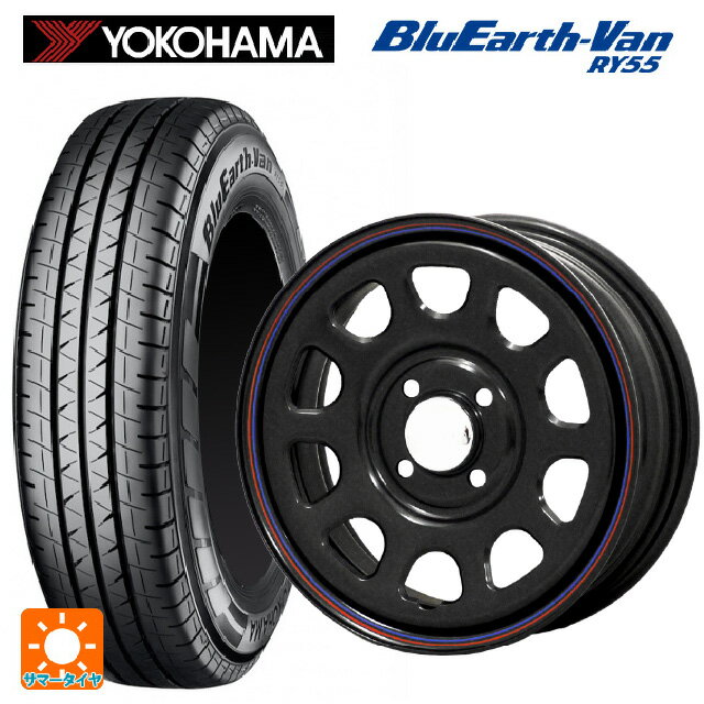 145/80R12 80/78N ヨコハマ ブルーアースVan RY55B ジャパン三陽 デイトナズ G2 デザイン ブラック(レッド/ブルーライン) 12-4J 国産車用 サマータイヤホイール4本セット