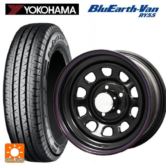 スズキ ジムニーシエラ(74系)用 195/80R15 107/105Q ヨコハマ ブルーアースVan RY55C ジャパン三陽 デイトナズ デザイン ブラック(レッド/ブルーライン) 新品サマータイヤホイール 4本セット