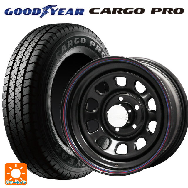 スズキ ジムニーシエラ(74系)用 195/80R15 107/105N グッドイヤー カーゴプロ ジャパン三陽 デイトナズ デザイン ブラック(レッド/ブルーライン) 新品サマータイヤホイール 4本セット