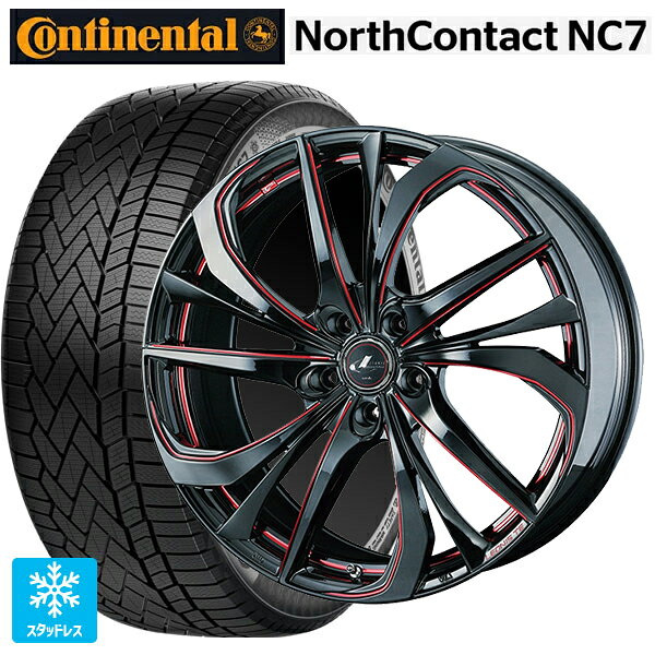 マツダ CX-80(KL5/KL3系)用 235/55R19 105T XL コンチネンタル ノースコンタクトNC7 正規品 ウェッズ レオニス TE BK/SC(RED) 新品スタッドレスタイヤホイール 4本セット