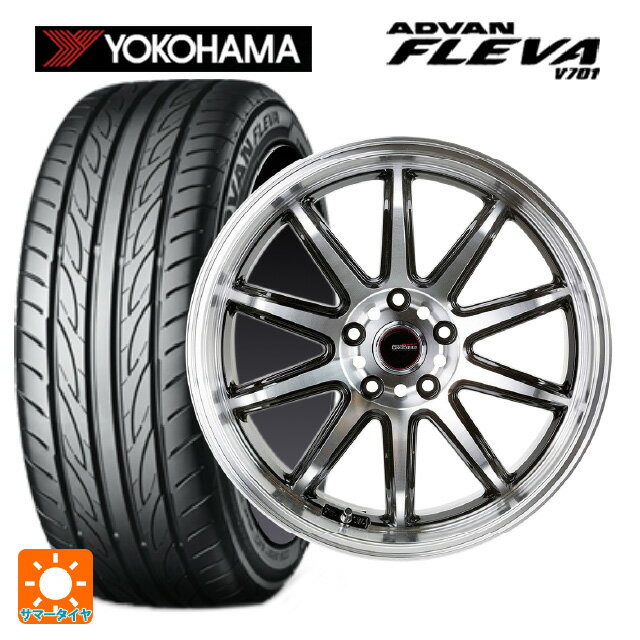 【6/22 20時〜 全品P5倍＆クーポン】215/45R18 93W XL ヨコハマ アドバン フレバ V701 正規品 # ゴジゲン ブラックポリッシュ 18-7.5J 国産車用 サマータイヤホイール4本セット