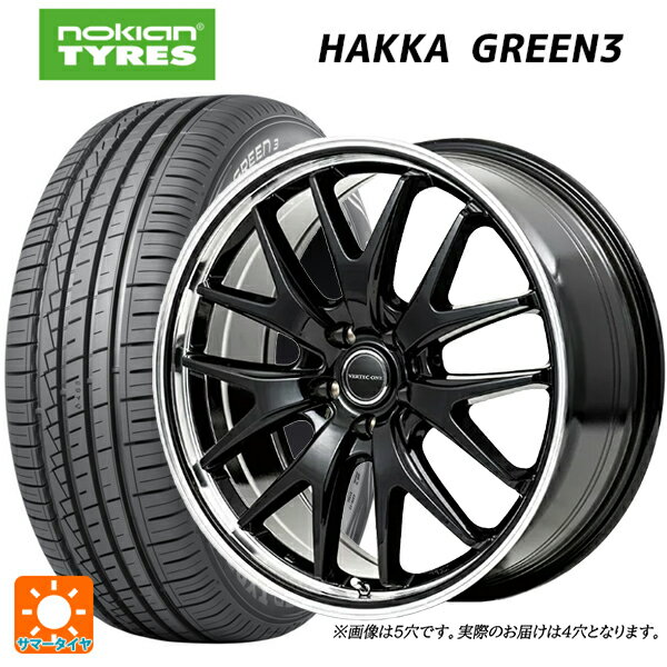 【6/22 20時〜 全品P5倍＆クーポン】155/65R14 75T ノキアン ハッカ グリーン3 エムアイディー MIDホイール エグゼ7 グロスブラック/ラインポリッシュ 14-4.5J 国産車用 サマータイヤホイール4本セット