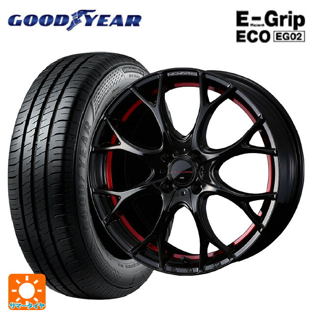 【6/22 20時〜 全品P5倍＆クーポン】175/55R15 77V グッドイヤー エフィシェントグリップ エコ EG02 # ウェッズ ノヴァリス ローグユーワイ BK/RED 15-5.5J 国産車用 サマータイヤホイール4本セット