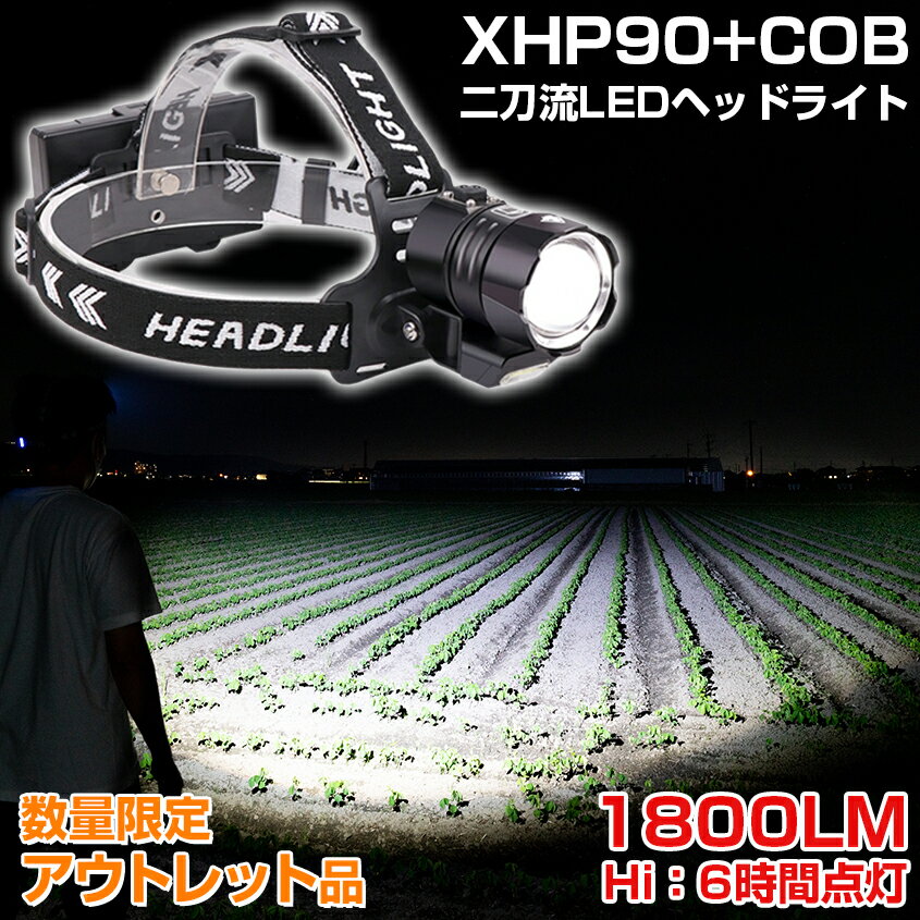  LED ヘッドライト 本体のみ 充電式  ヘッドランプ ズーム 機能付き CREE XHP90 COB ダブルLED搭載 1800LM 照射距離 200m ホタルイカ ライト 釣り 仕掛け組みに便利な 手元ライト付き