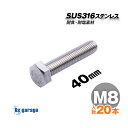 SUS316 ステンレス ボルト M8×40 P1.25 （20本セット） 六角ボルト 全ネジ 船 ボート 船舶 艤装用 ステンレスボルト パイプベース パイプ 支持金具 固定 耐食 マリングレードステンレス